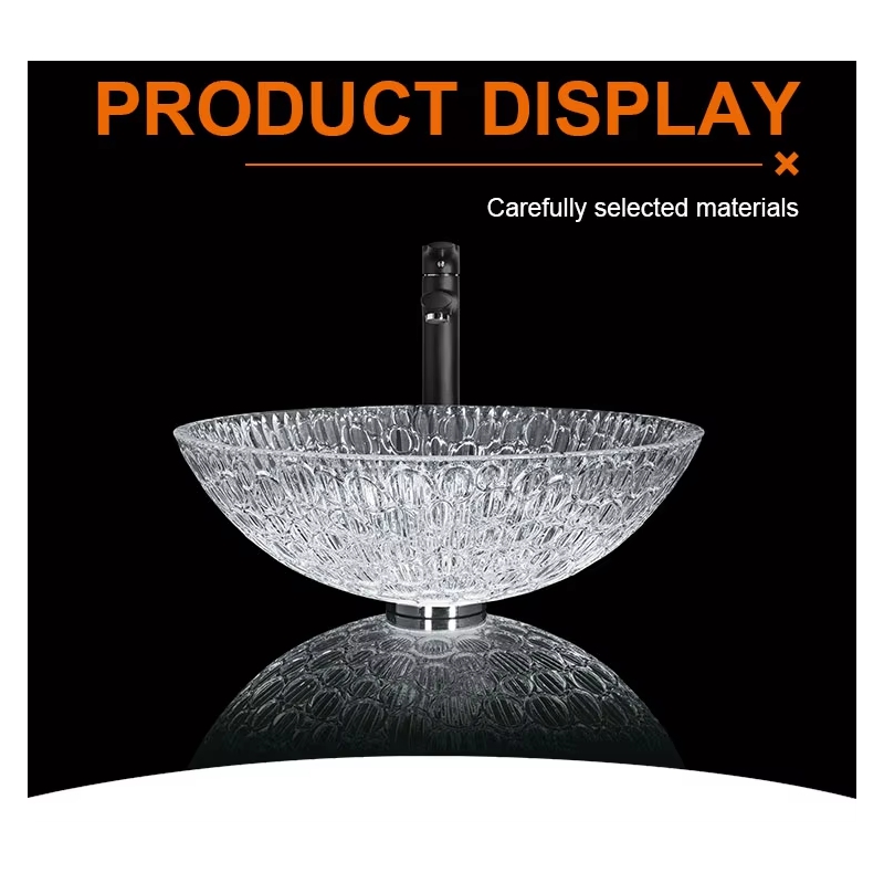 Top quality frosted clear transparent tempered glass bathroom bowl sink basin